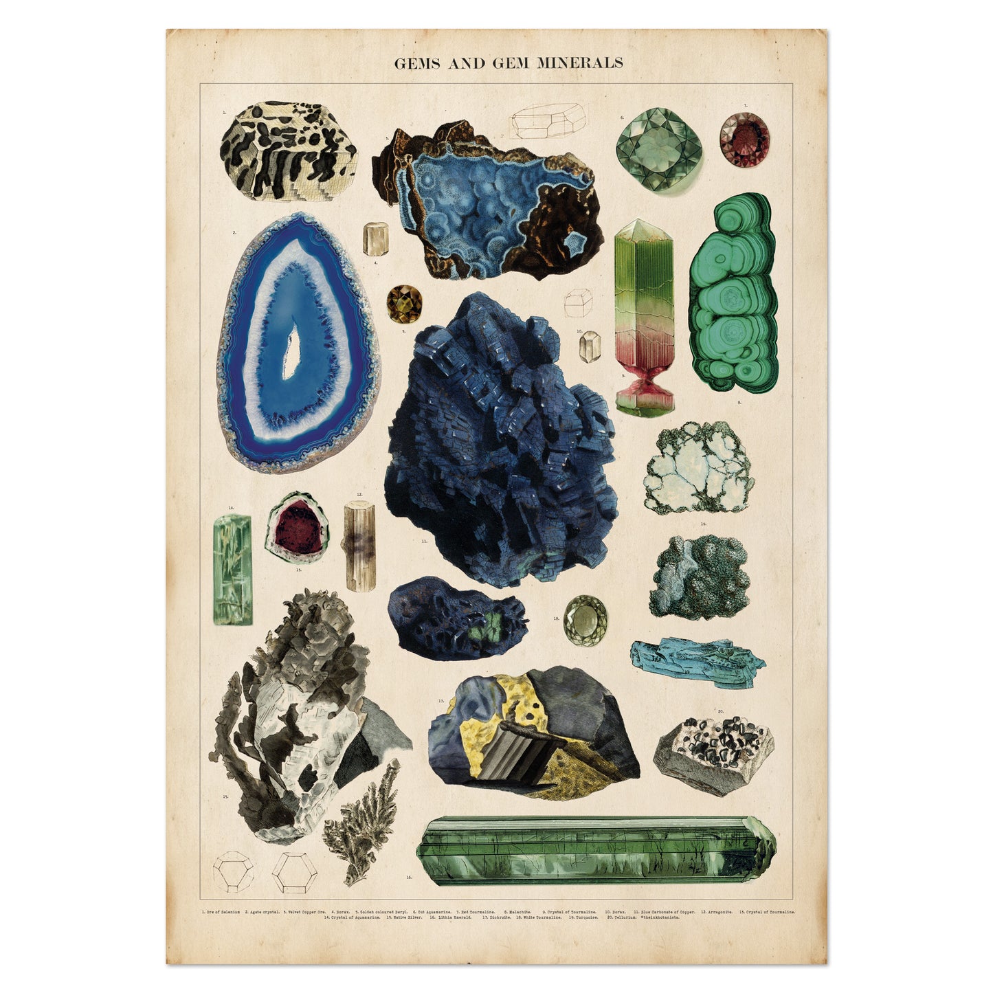 Vintage Blue Gemstone and Mineral Chart Print