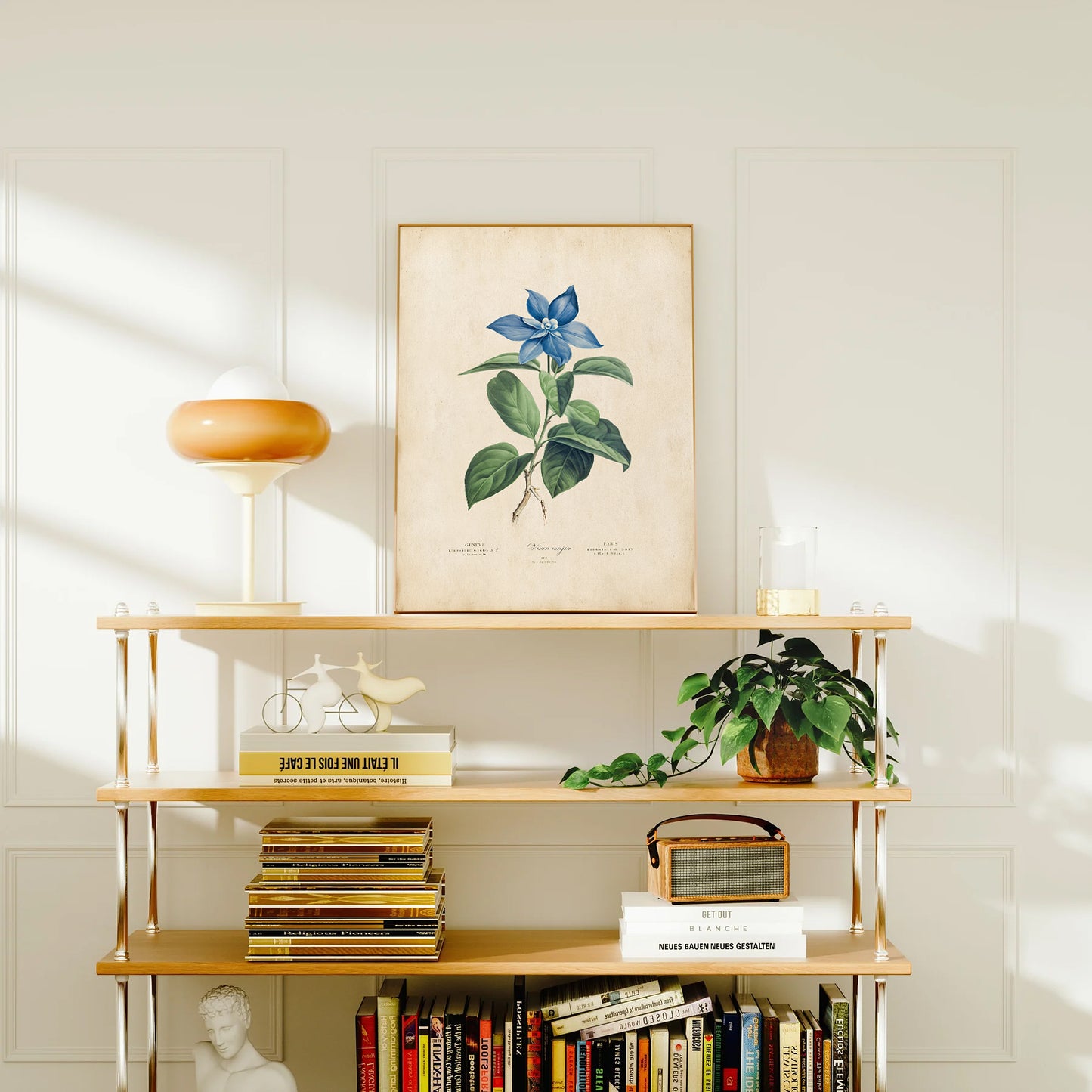 Vintage botanical Blue Periwinkle Illustration Print.