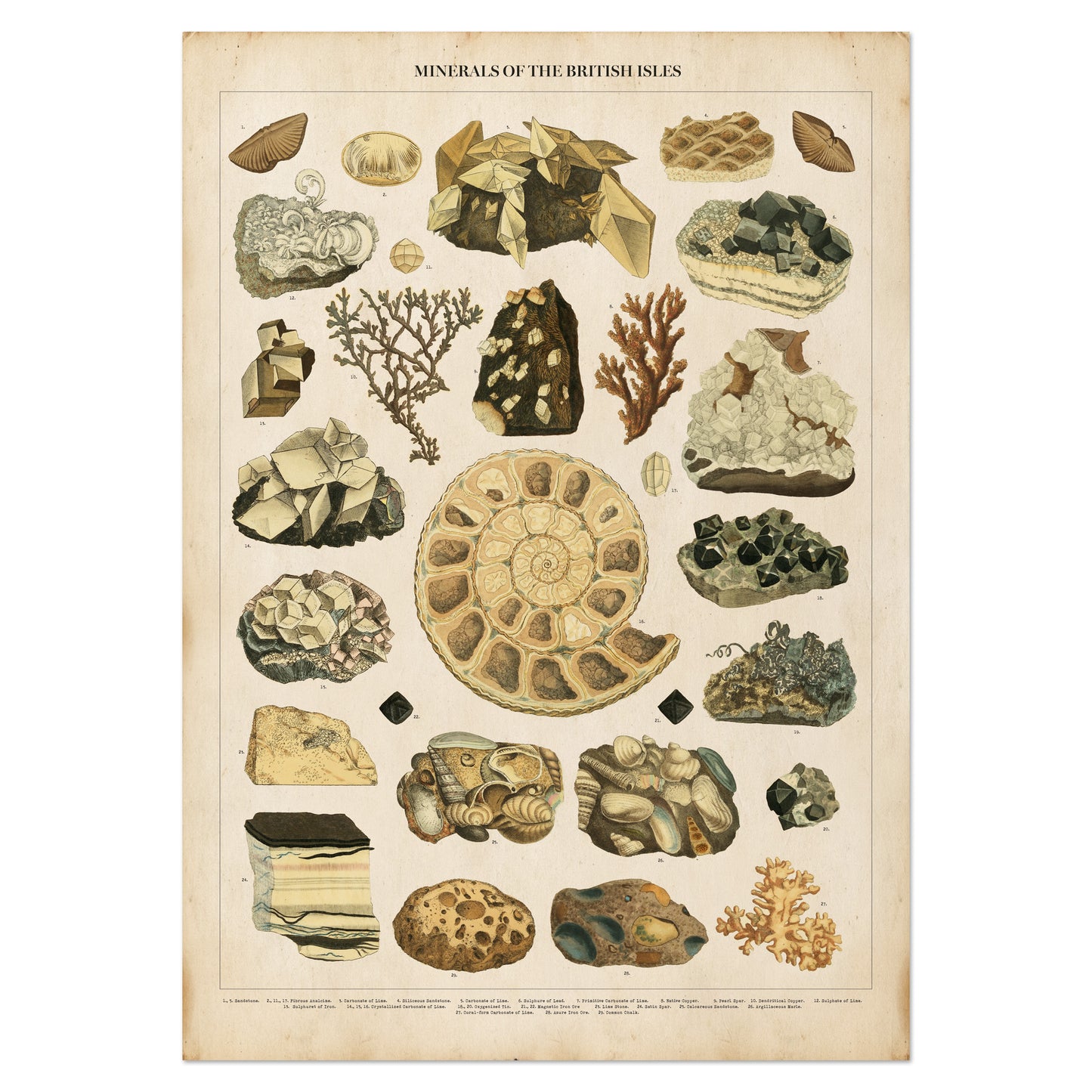 Vintage Gemstones and Mineral Chart - Minerals of the British Isles Poster