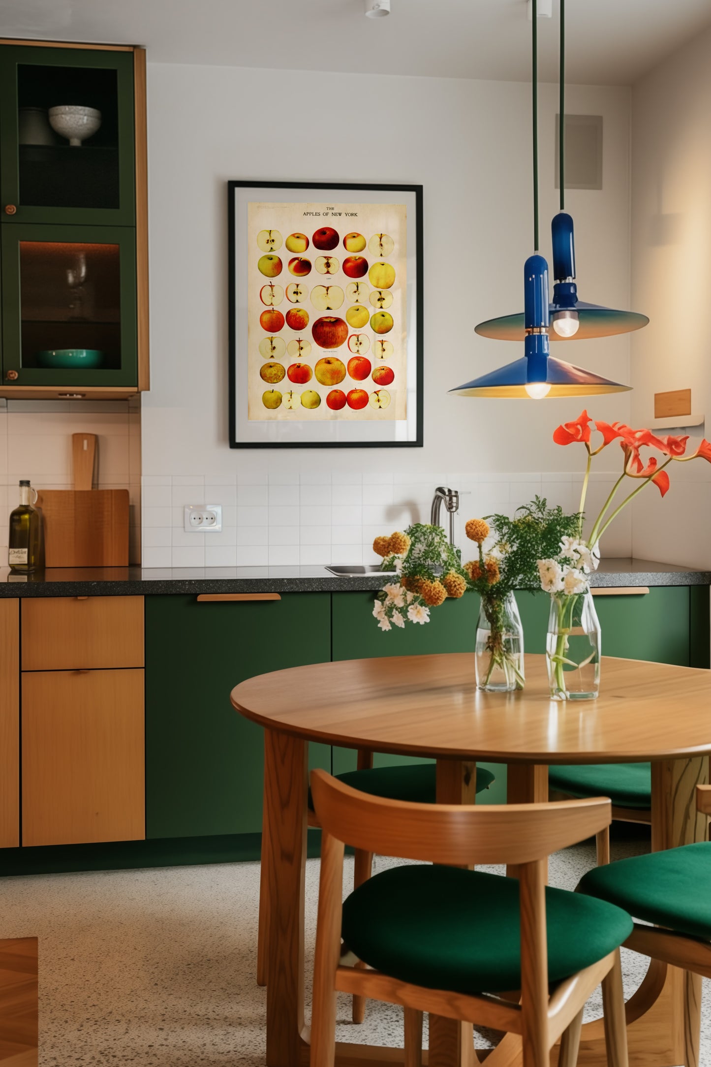 mid century modern kitchen decor with vintage print