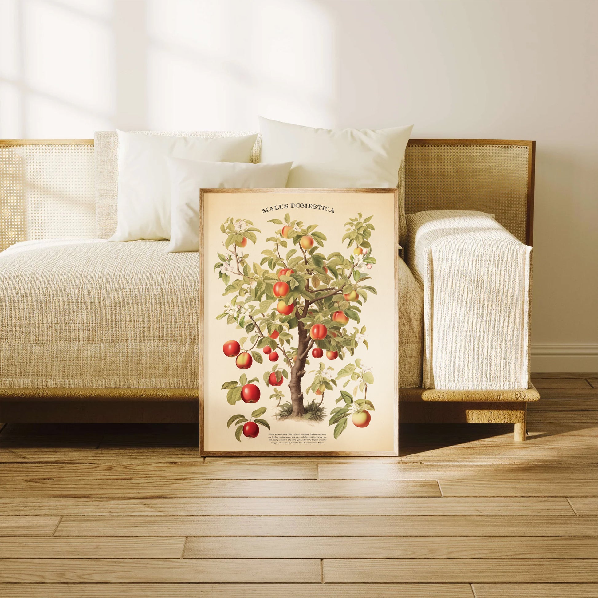 Beautiful vintage apple tree botanical print (Malus Domestica). Perfect for rustic kitchen decor, garden lovers, and nature-inspired spaces.